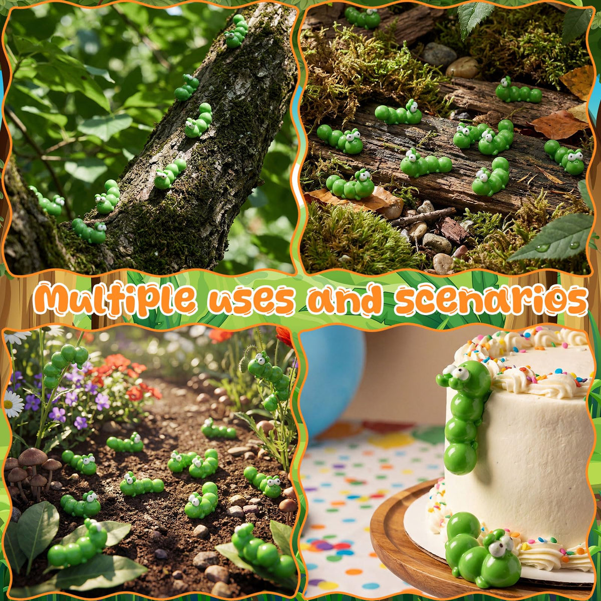 Geelin caterpillar figurine party decoration for cake toppers and events.