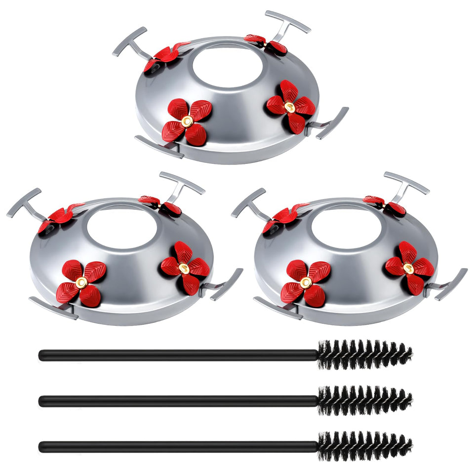 Geelin hummingbird top-cover metal silver with four perches and four ports for multi-bird feeding.