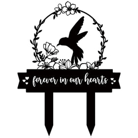 Geelin memorial stake with hummingbird design for outdoor grave display.