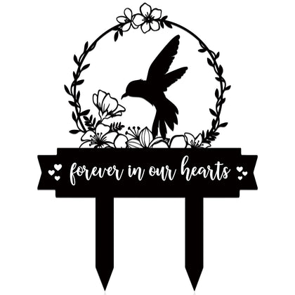Geelin memorial stake with hummingbird design for outdoor grave display.