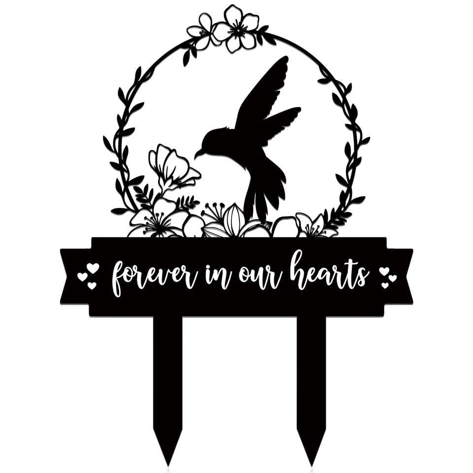 Geelin memorial stake with hummingbird design for outdoor grave display.