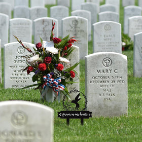 Geelin metal memorial stake, weatherproof for year-round cemetery displays.