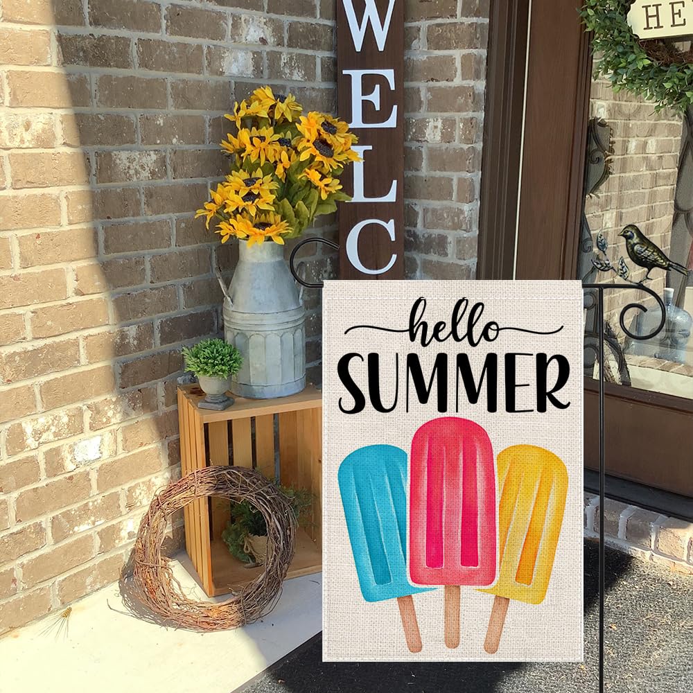 GEEORY Hello Summer flag fabric closeup shows durable spun polyester