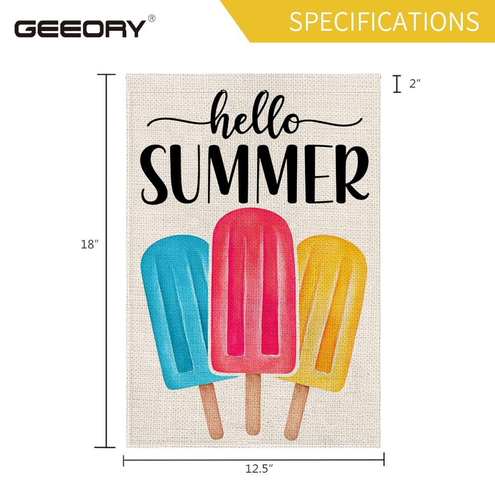 GEEORY Hello Summer flag decorating a garden for seasonal curb appeal