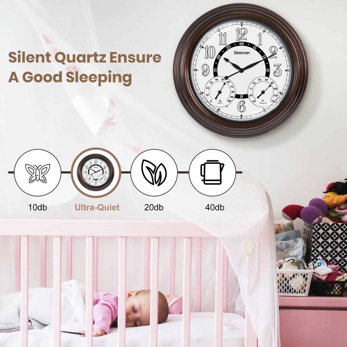Geevon outdoor clock shows temperature and humidity for garden comfort.