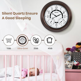 Geevon outdoor clock shows temperature and humidity for garden comfort.