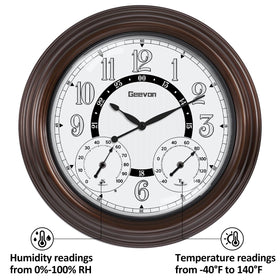Geevon clock features UV-resistant, waterproof construction for outdoor durability.