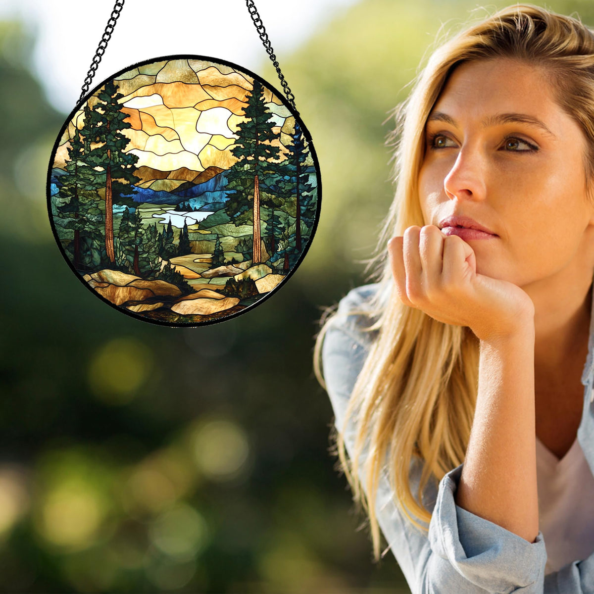 GEFOS forest lake mountain glass decor for windows or walls