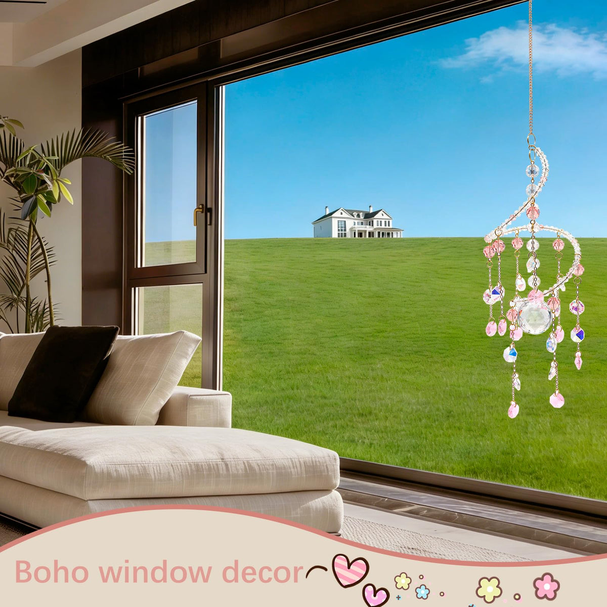 Geili pink rainbow reflection crystal pendant brightens any room