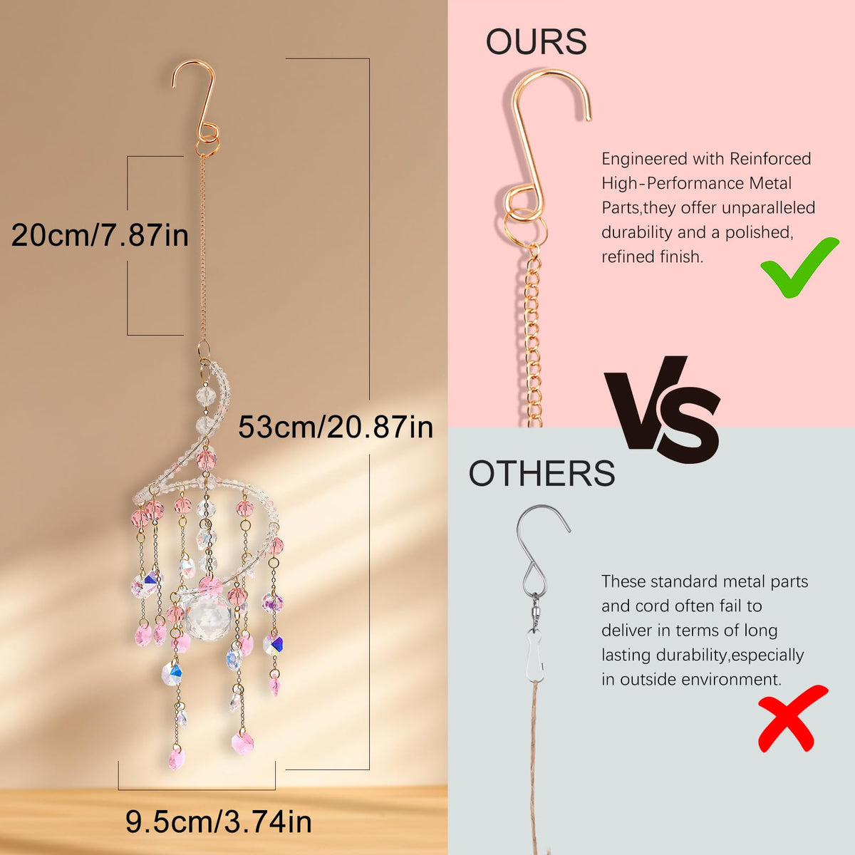 Geili reinforced metal chain sun catcher pink for durable indoor-outdoor use