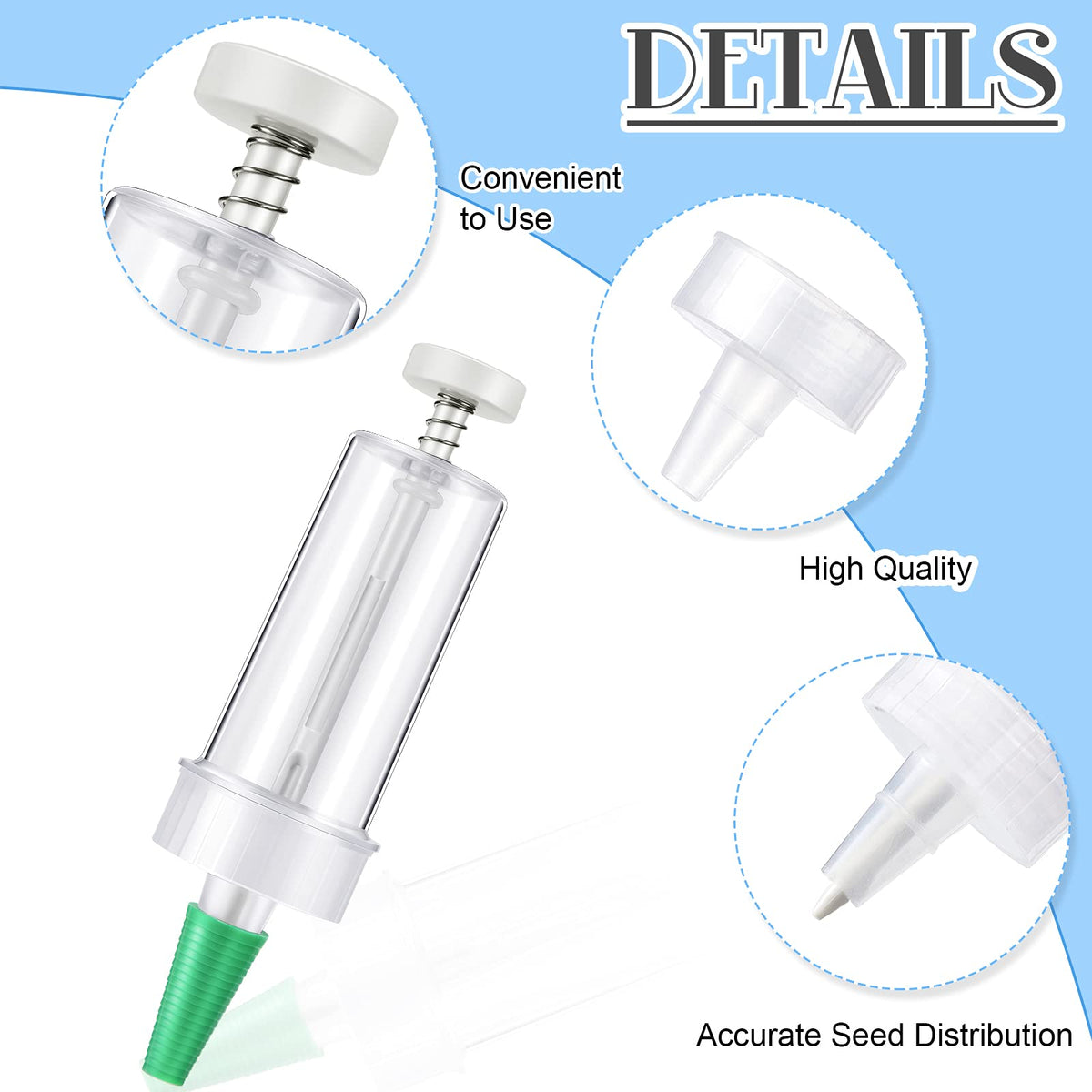 Geiserailie adjustable-quantity feature enables accurate seed spacing.