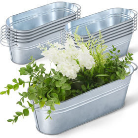 Gejoy oval galvanized planter with handles for versatile indoor and outdoor decor