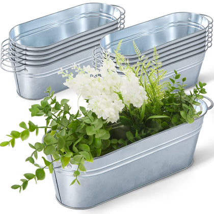Gejoy oval galvanized planter with handles for versatile indoor and outdoor decor