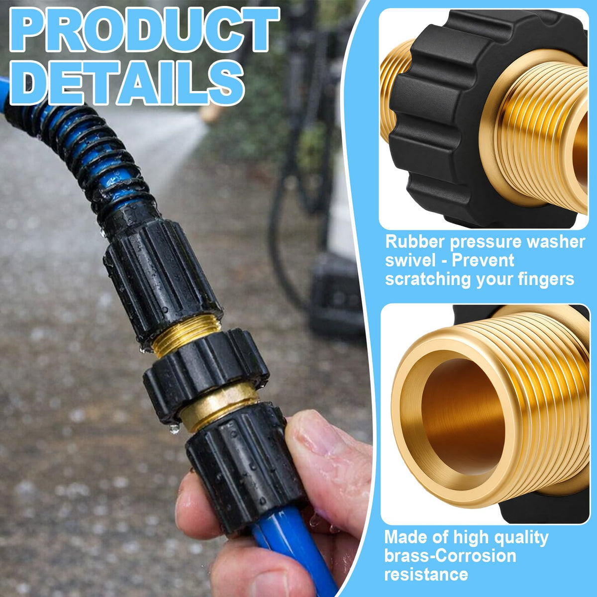 Gekufa M22-14mm hose connector side view showing corrosion-resistant brass.