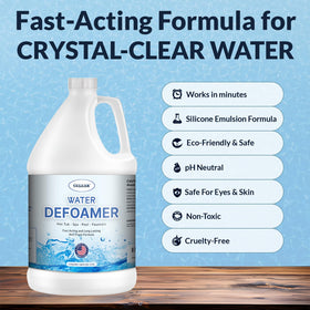 GELEAN defoamer label closeup highlights eco-friendly silicone formula for water care.