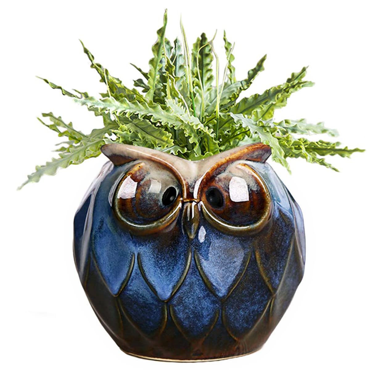 gelive blue owl ceramic planter with drainage hole for easy watering