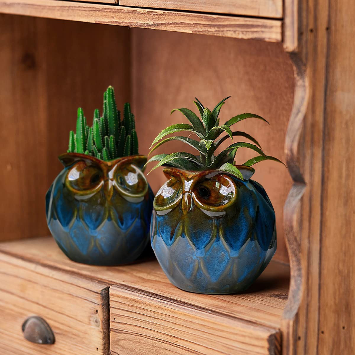 gelive blue owl ceramic planter with glossy glaze for elegant decor
