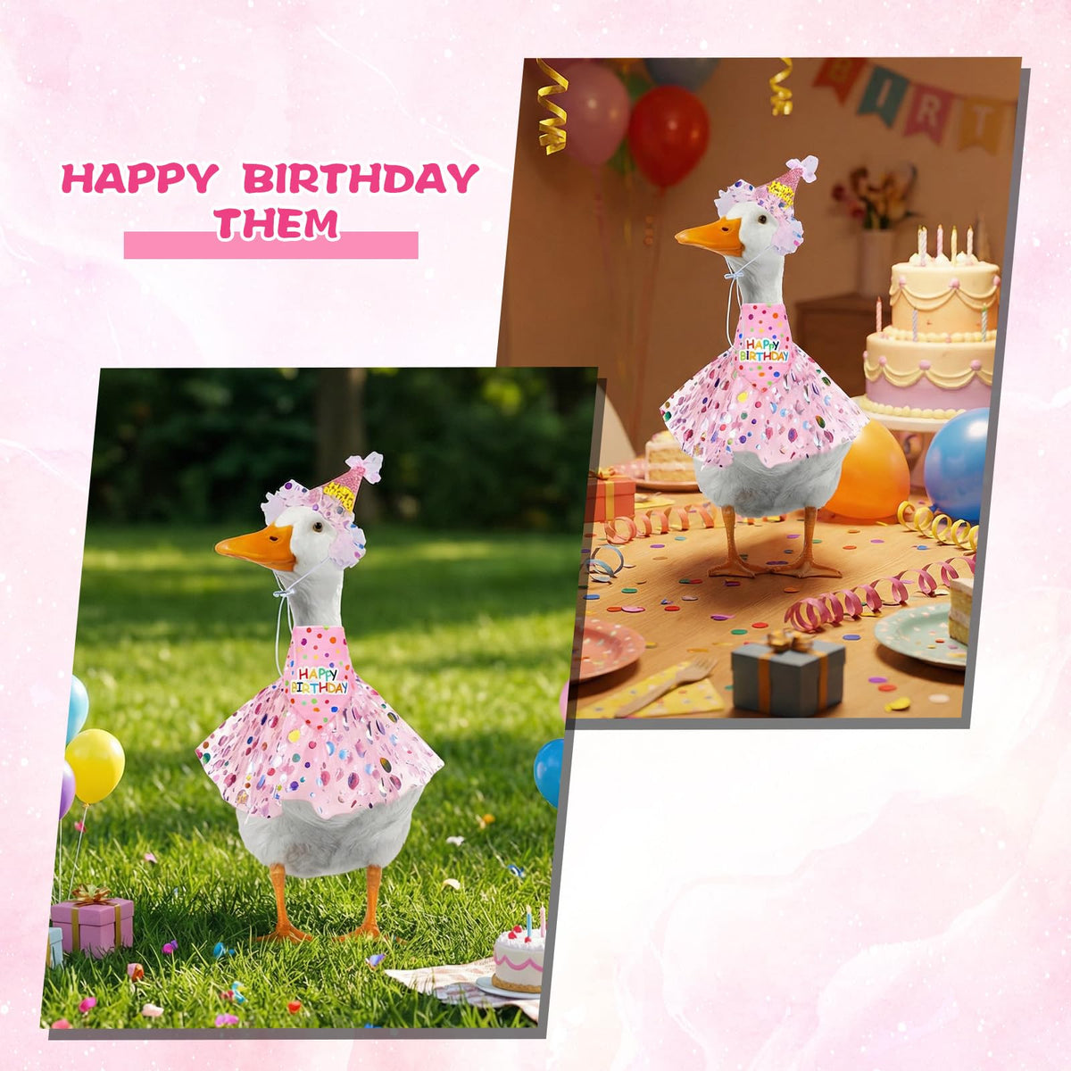 Gemoioio Valentines day goose outfit shown in a sunny garden scene