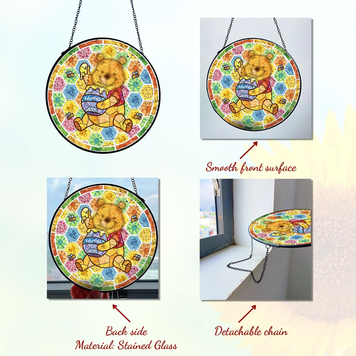 GENANY Honey Bear glass art detail shows crisp color and craftsmanship.