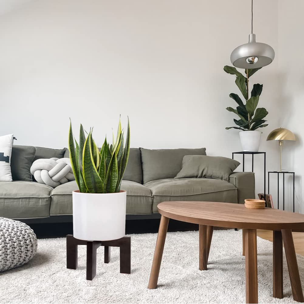 Mid-century Gendral Forwepup plant stand showcases natural wood texture and clean lines.