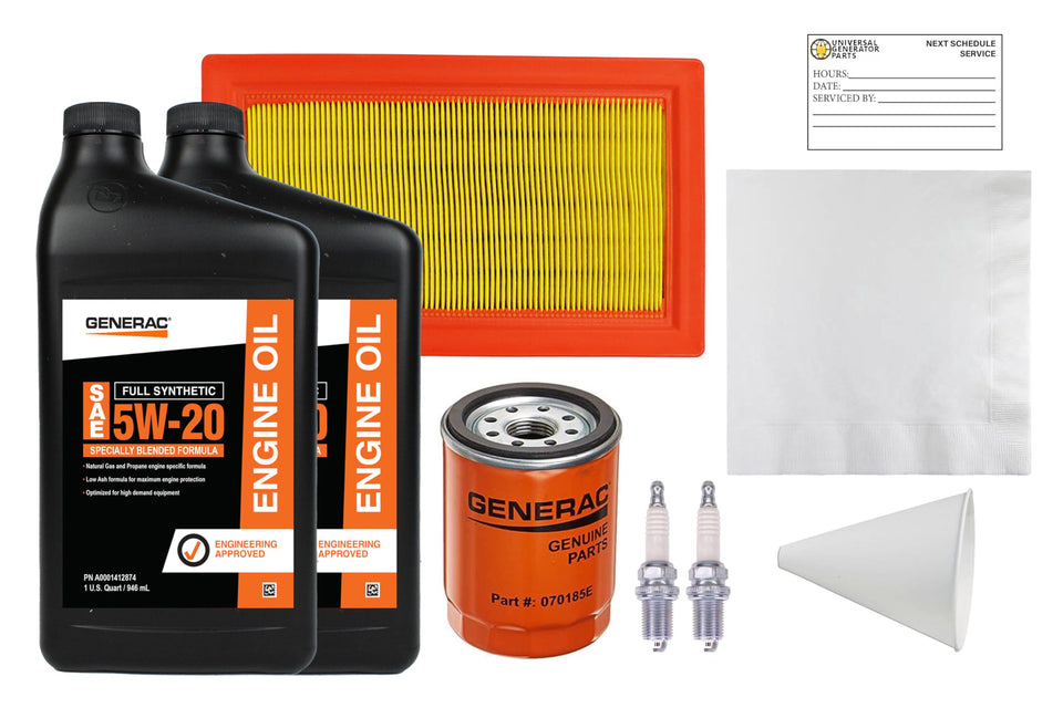 Generac maintenance kit oil bottle showing synthetic lubricant for reliable service.