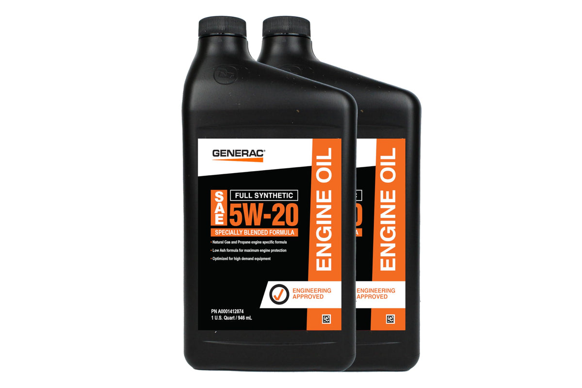 Generac maintenance kit synthetic oil close-up indicating lubrication benefits.
