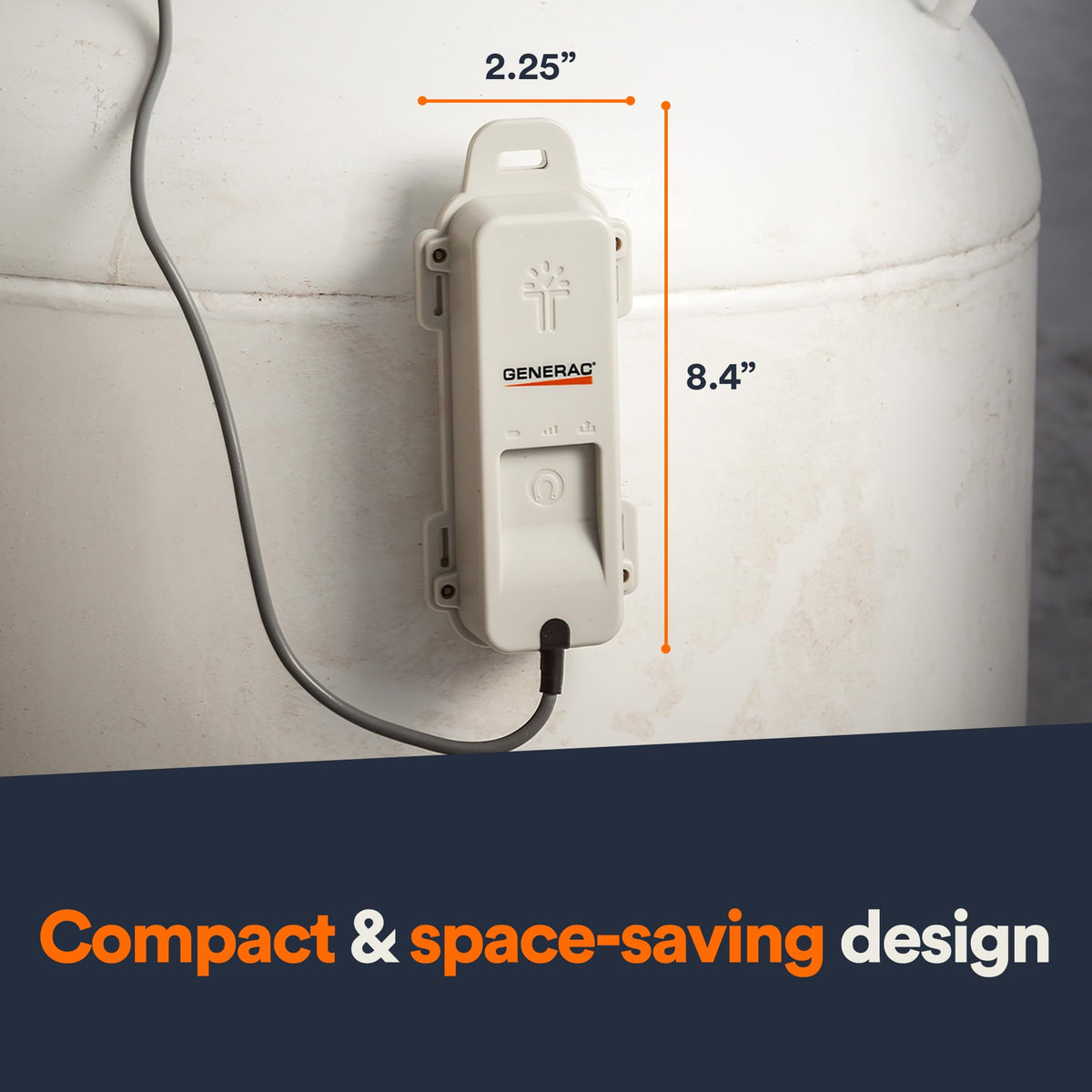 Generac monitor mounted on LP tank with magnetic back for easy installation.