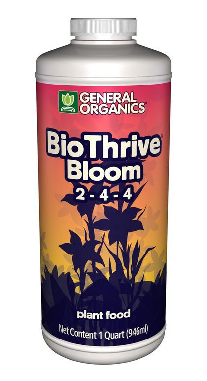 General Hydroponics BioThrive Bloom bottle being poured to support flowering growth.