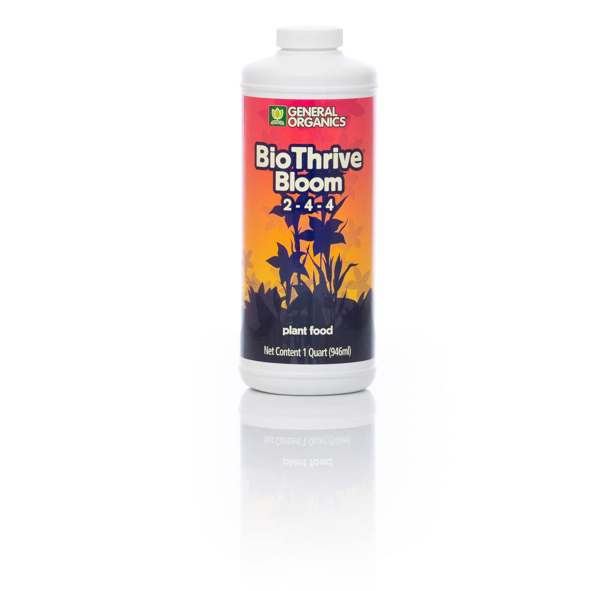 General Hydroponics BioThrive Bloom label close-up showcasing vegan formulation for plant nutrition.