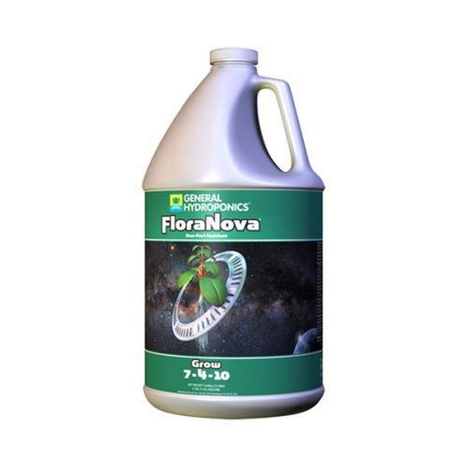 General Hydroponics FloraNova Grow bottle pour enabling rapid nutrient delivery.