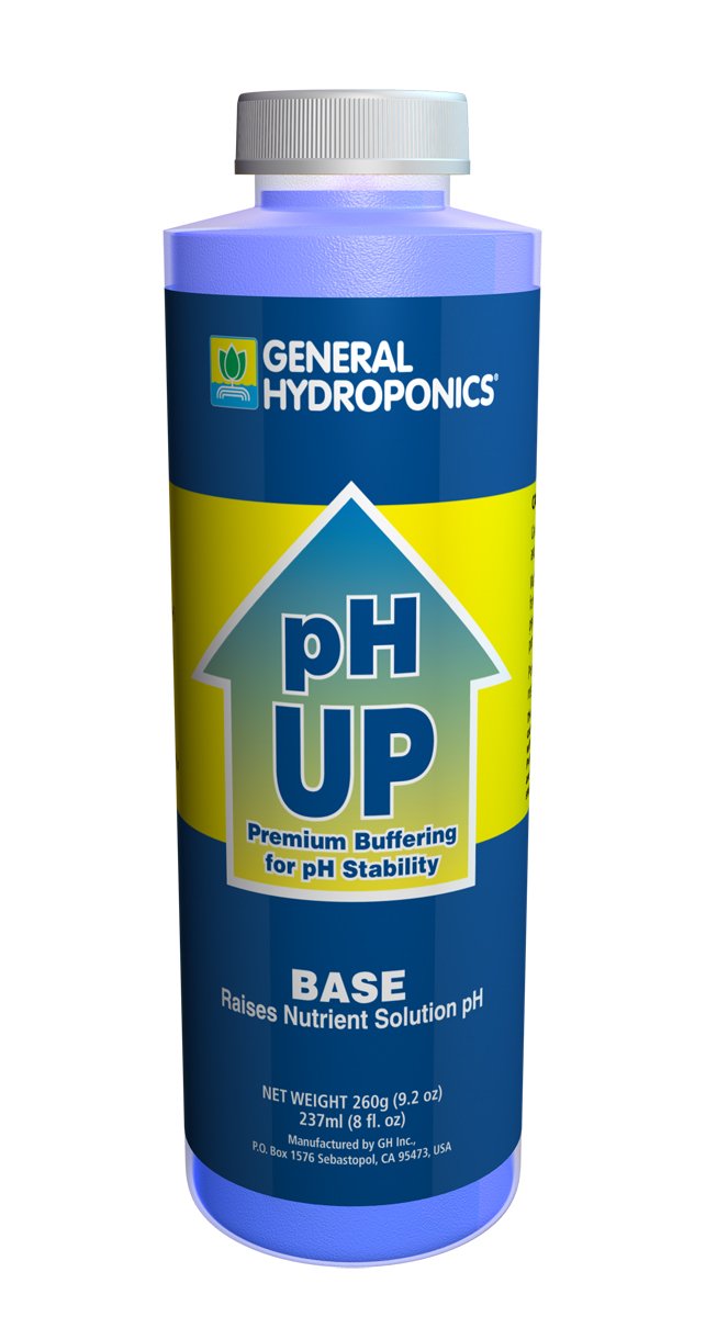 General Hydroponics pH Up bottle pour for precise hydroponic dosing