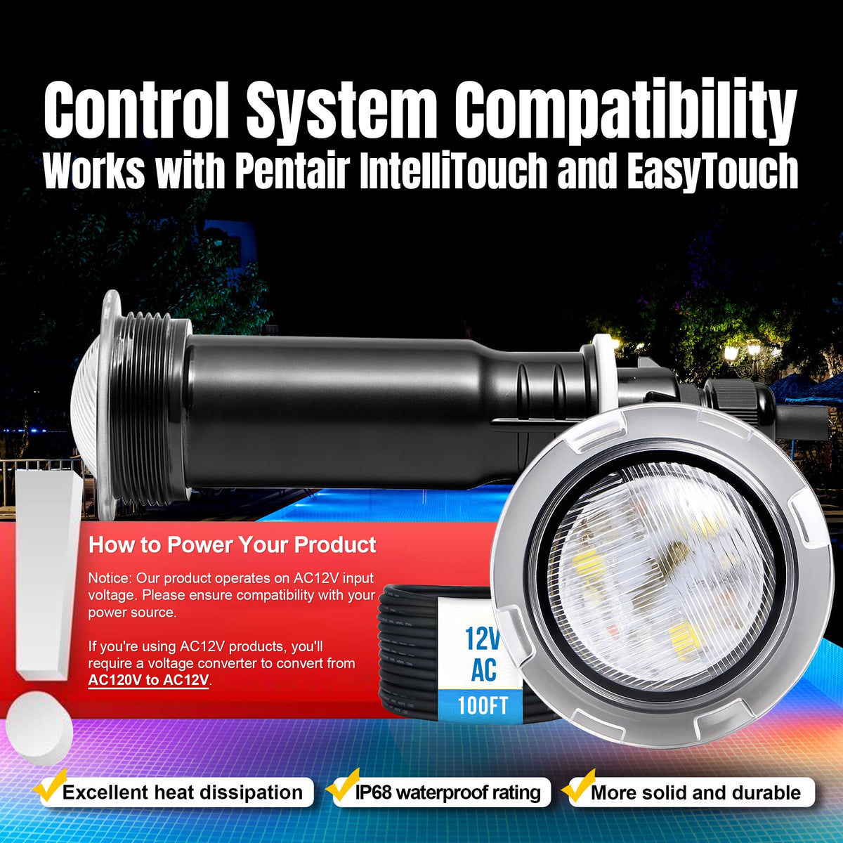 Generalman inground pool and spa light designed for safe 12V operation.