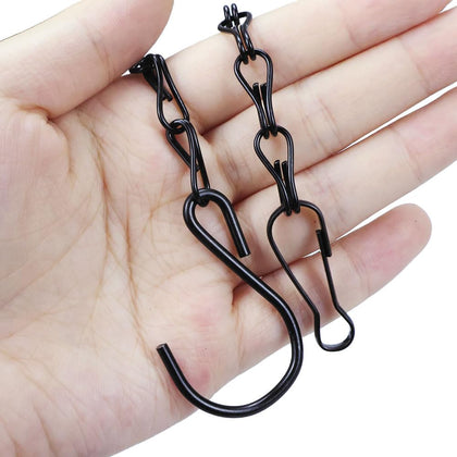 Generic 10-pack black hanging chains with hooks securing a planter outdoors for secure outdoor display