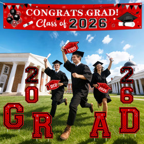 Generic 13-piece graduation yard sign set for decorations and photo backdrops