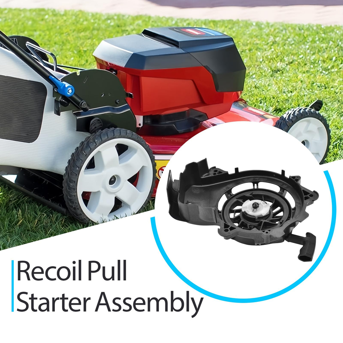 Generic 163cc lawn mower pull start action shown in use scenario.