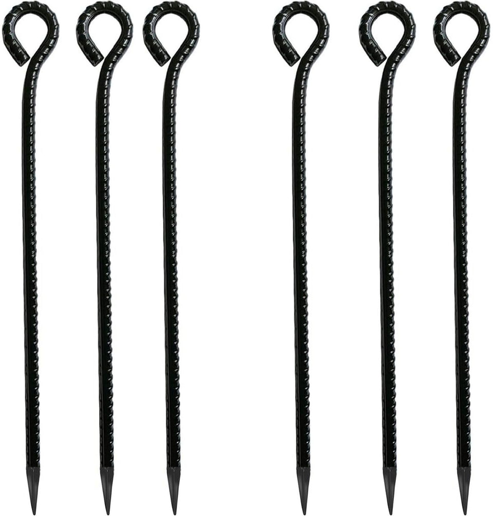 Generic 16-inch rebar stake with ground anchor for secure outdoor setups.