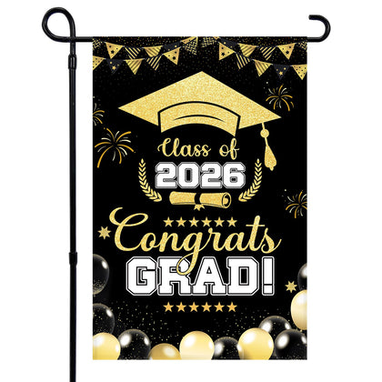 Generic 2026 Graduation Flag with diploma cap front view for outdoor display.
