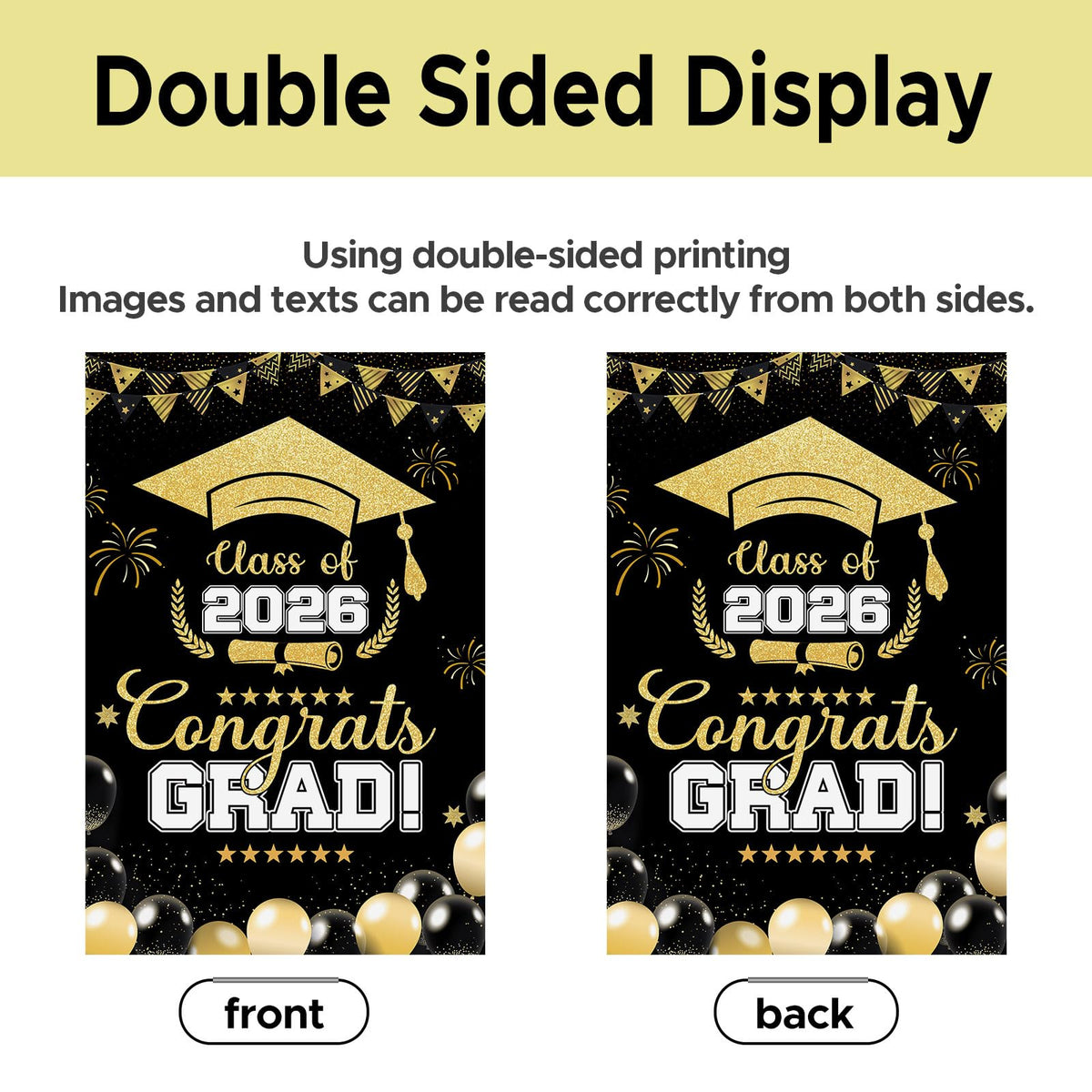 Generic 2026 Graduation Flag double-sided design visible from multiple angles.