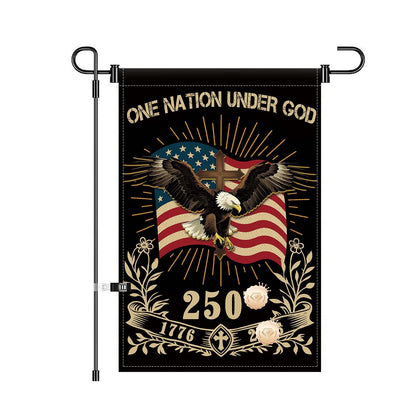 Generic 250th anniversary eagle cross garden flag adds patriotic curb appeal.