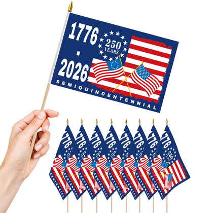 Generic 250th anniversary flag handheld flag with wooden pole for parades and celebrations
