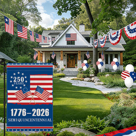 Generic 250th Anniversary USA flag double-sided print seen from both sides