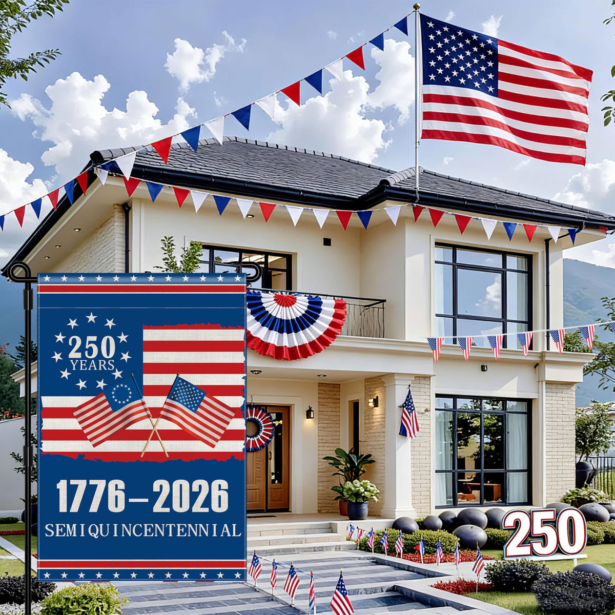 Generic 250th Anniversary USA flag outdoor garden use, easy care