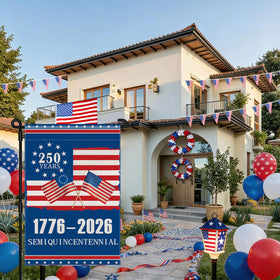 Generic 250th Anniversary USA flag vibrant colors, side view for yard decor