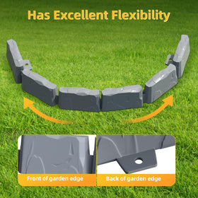 Generic 3-inch tall faux stone edging bricks create clean lines around flower beds.