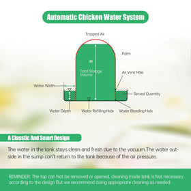 Generic 304 stainless steel waterer body resists rust for long-lasting coop use.
