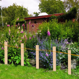 Generic 30-pack wooden stakes placed in soil for precise garden layout.