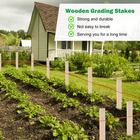 Generic 30-pack wooden stakes in natural pine—blends with garden beds.