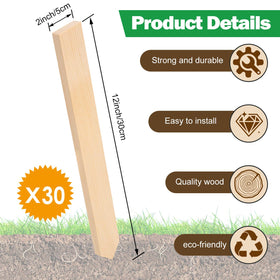 Generic 30-pack wooden stakes with tapered tip—easy soil insertion.