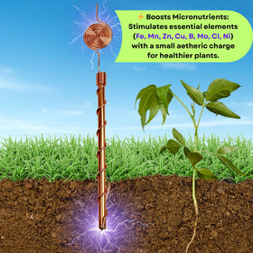 Generic 369 spiral copper antenna on garden bed highlights soil health support