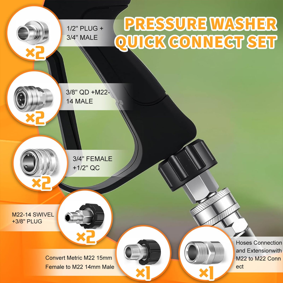 Generic 3/8 inch quick disconnect with M22-14 male for fast tool changes.